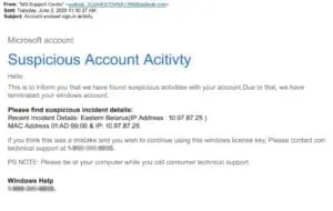 Phishing Email Example - Microsoft