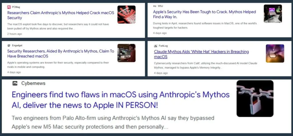 News headlines following Mythos-assisted macOS security breaches