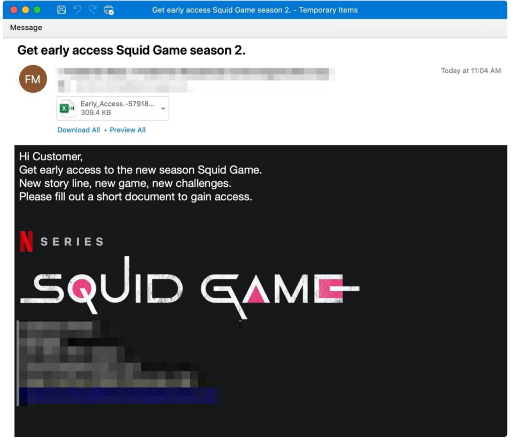 Social Engineering Example - Squid Game lure