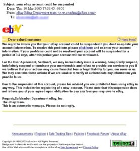 Phishing Email Example - eBay