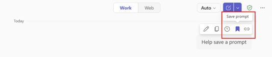 Screenshot of Microsoft Copilot showing how to save a prompt for future use